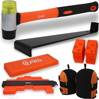 Carib Gear Pro Professional Laminate Flooring Tools Installation Kit with Tapping Block, Knee Pads, Rubber Mallet, 45 pcs Pull Bar, and 40 pcs Spacers for Vinyl Plank, LVP, and Hardwood Laminate Floor