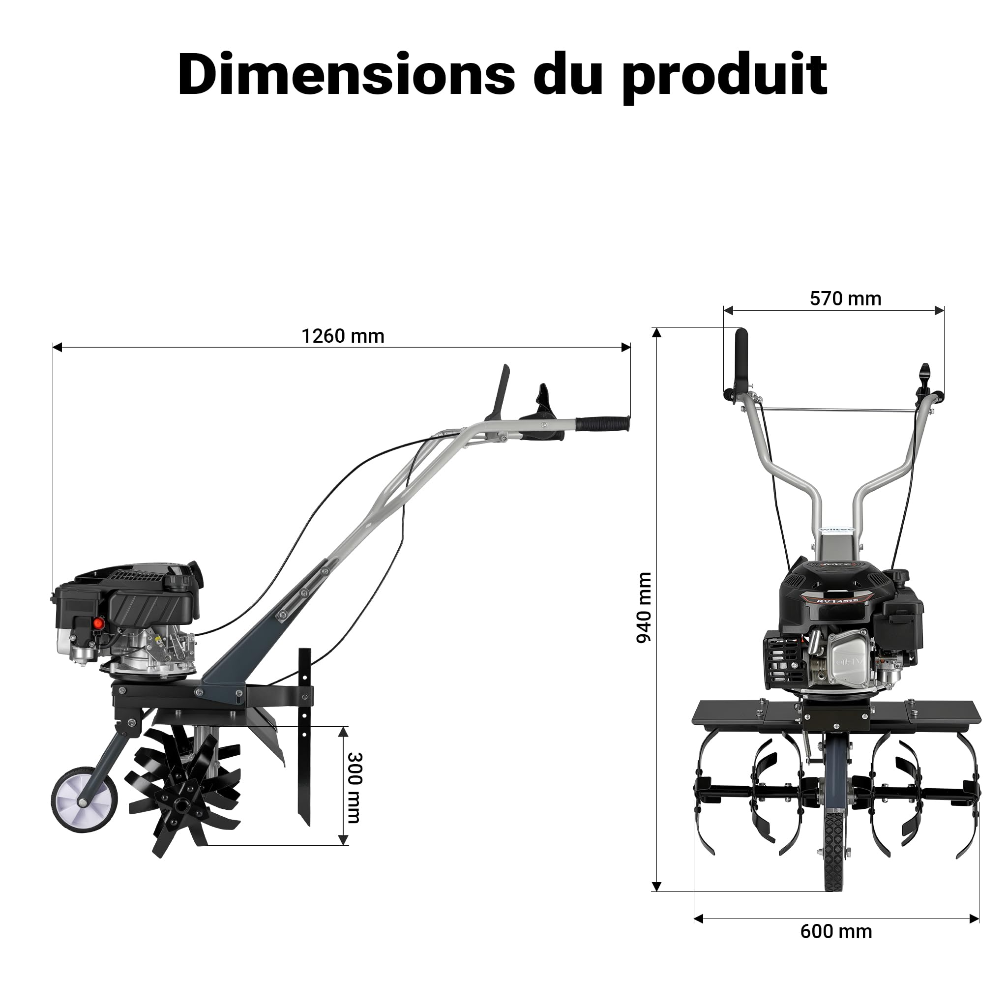 Wiltec Motobineuse 60 cm 2,5 KW 6 Fraises Lames Réservoir 0,8L Profondeur 25 cm Motoculteur Essence Moteur OHV Aérateur Scarificateur Travail Sol Ergonomique Outil Jardinage