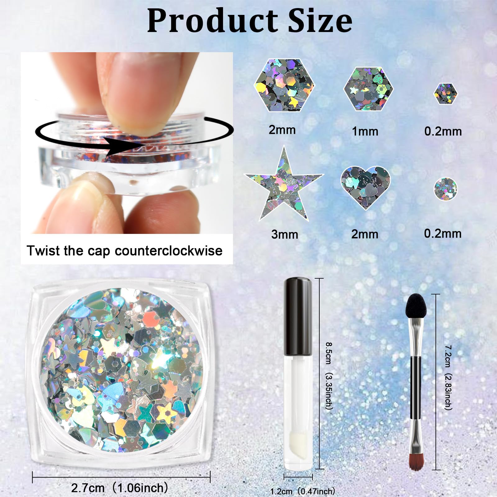 SIUSIO 16 Colors Chunky Holographic Body Glitter Glitter Glue for Face Glitter Makeup, Hair, Eye & Fine Glitter Eyeshadow - Perfect for Halloween, Slime, Resin, Tumblers, Craft, Makeup & Nail Art