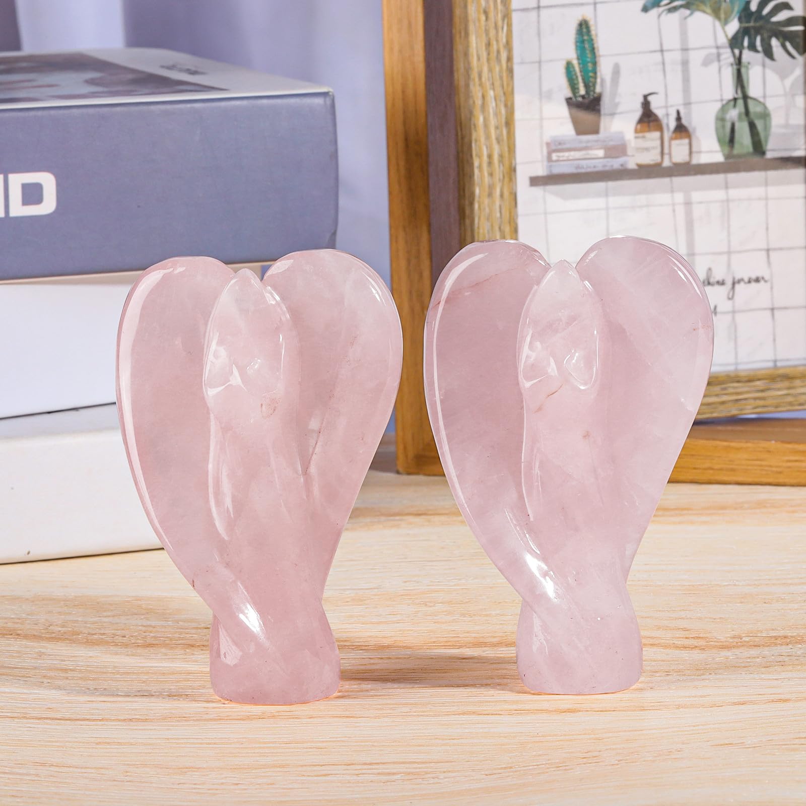 Nupuyai 3.8" Rose Quartz Crystal Abstract Angel Statue - Image 3