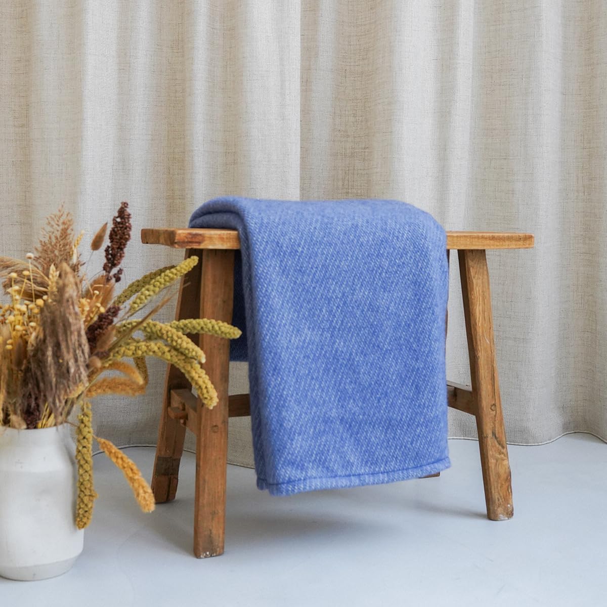 Couverture coton et mérinos bleu DROUAULT pour lit douillet