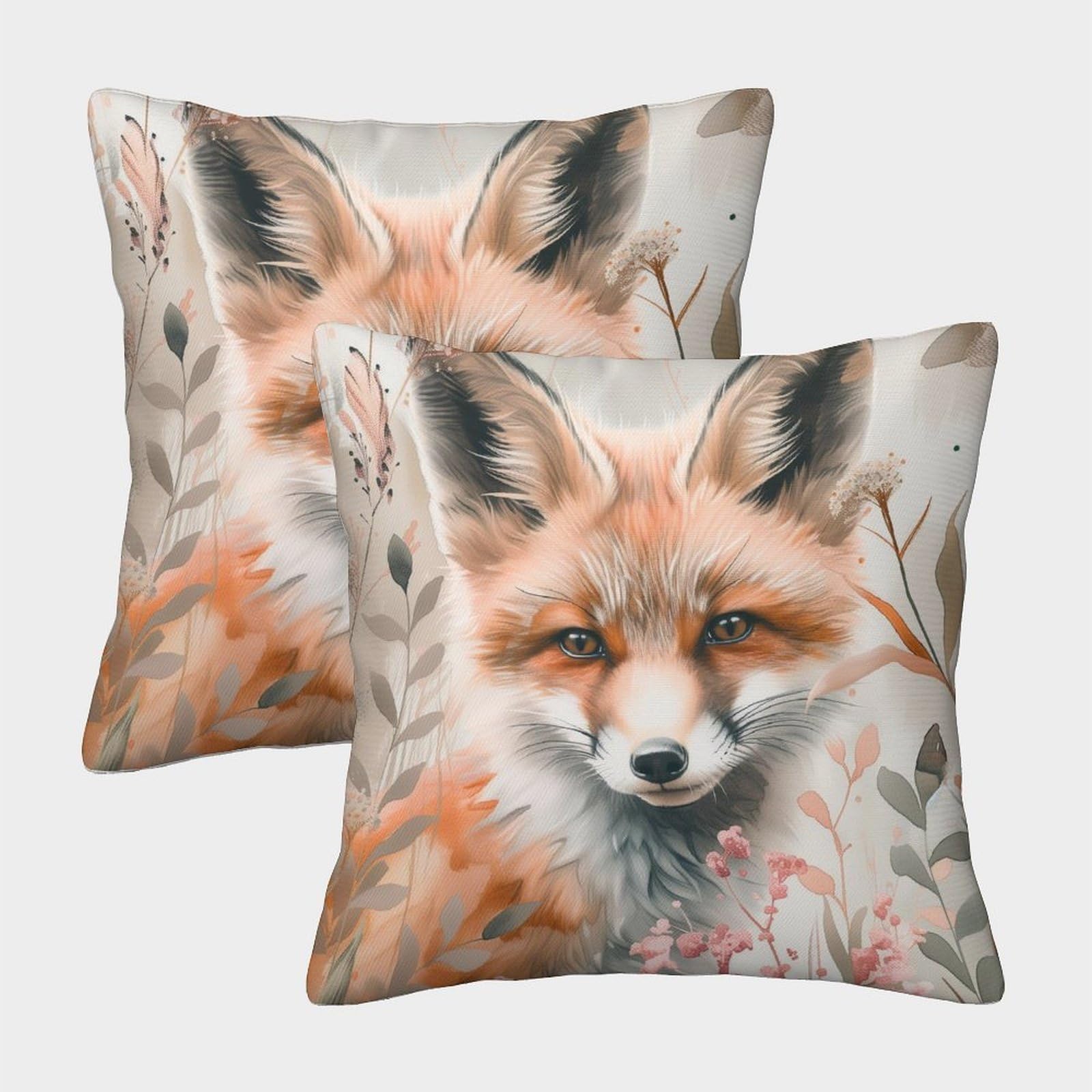 LeHuaiMa 3D Printed Jungle Fox Throw Pillow Covers Animal Pillow Case Cushion Decorative Super Soft Pack of 2 for Home Couch Sofa Decorative, Gifts 40x40cm