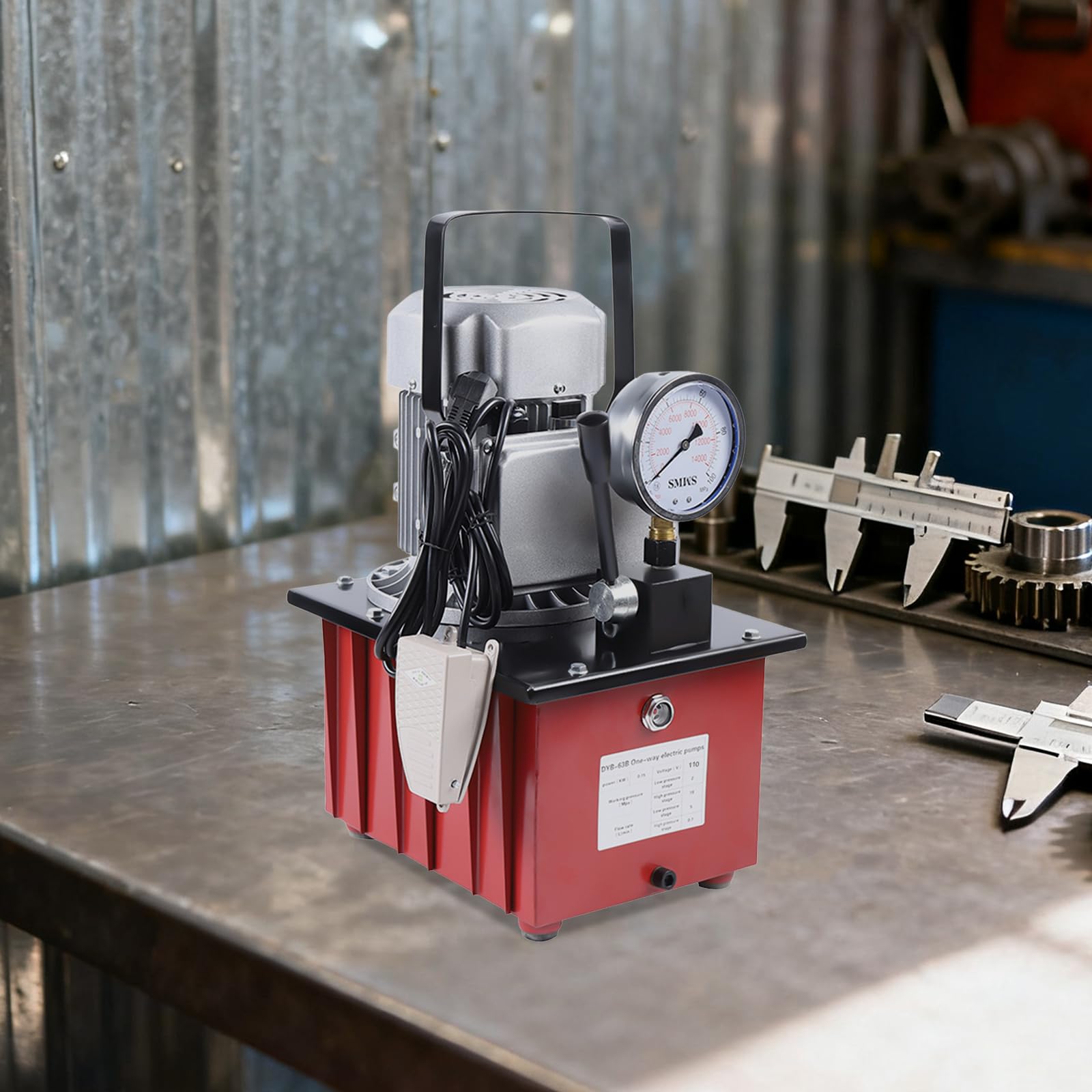 Hydraulikpumpe Elektrisch 700 Bar 220V, Elektro Hydraulikaggregat mit Fußpedal & Manometer, Hydraulic Power Pack 7L für Werkstatt Presse Wagenheber Hebebühne