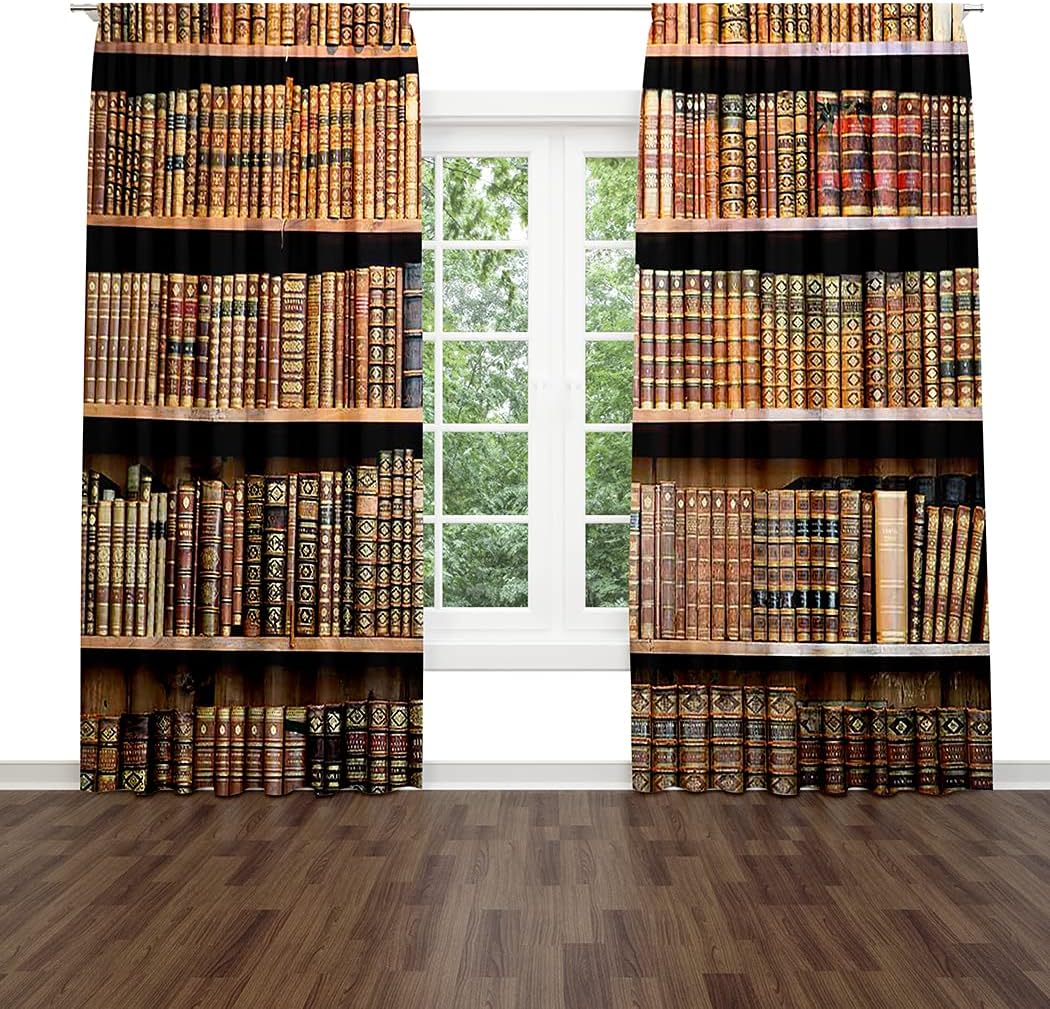 Brown Window Drapes Curtain Old Books Library Vienna Rod Pocket Drapes Curtain for Living Room Home Decor 21x63 Inches 2 Panels