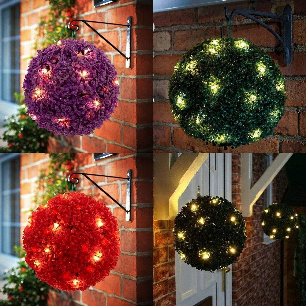 AMBERLINNEN LTD Topiary Ball Garden Lights Rose Boxwood Hanging Ornament 20 Led Solar Powered Set Of 2 (Green)