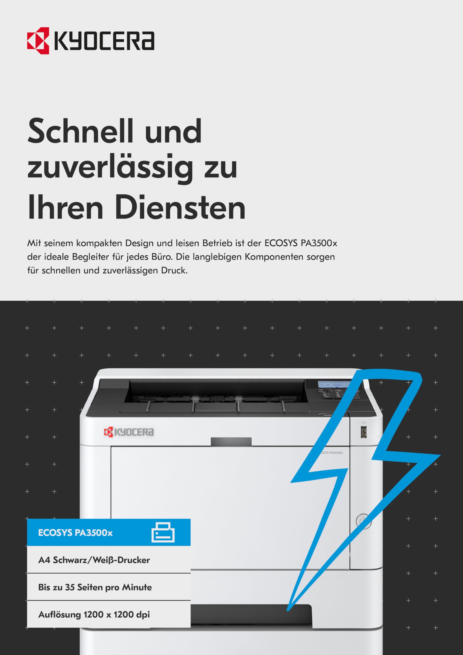 Kyocera Ecosys PA3500x Laserdrucker Schwarz Weiss | Laser Drucker mit Duplex, Drucker klein 35 Seiten pro Minute. Laserdrucker Inkl. Mobile Print Funktion