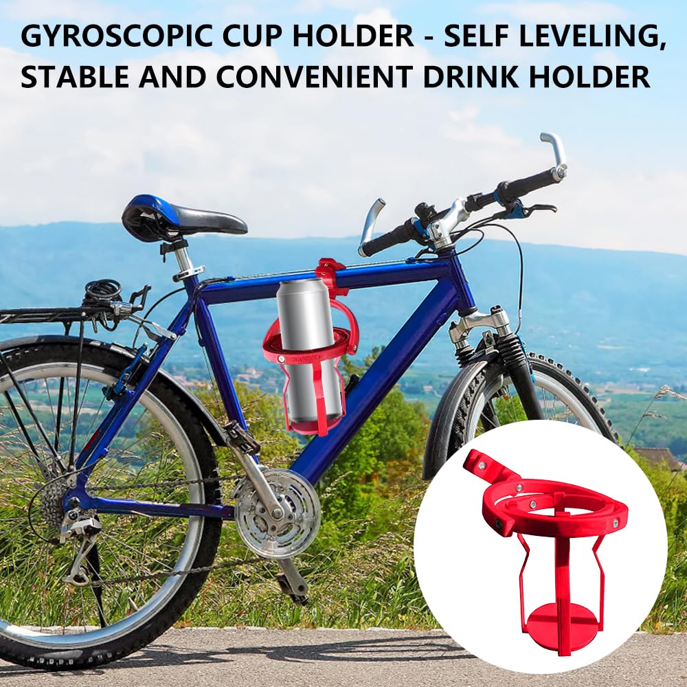 Portabicchieri Giroscopico per Motociclette Portabicchieri Anti Rovesciamento Giroscopico Stampato in 3D Supporto Autolivellante Espansore Portabicchieri Adatto alla Maggior per Bici Camion (Rosso)