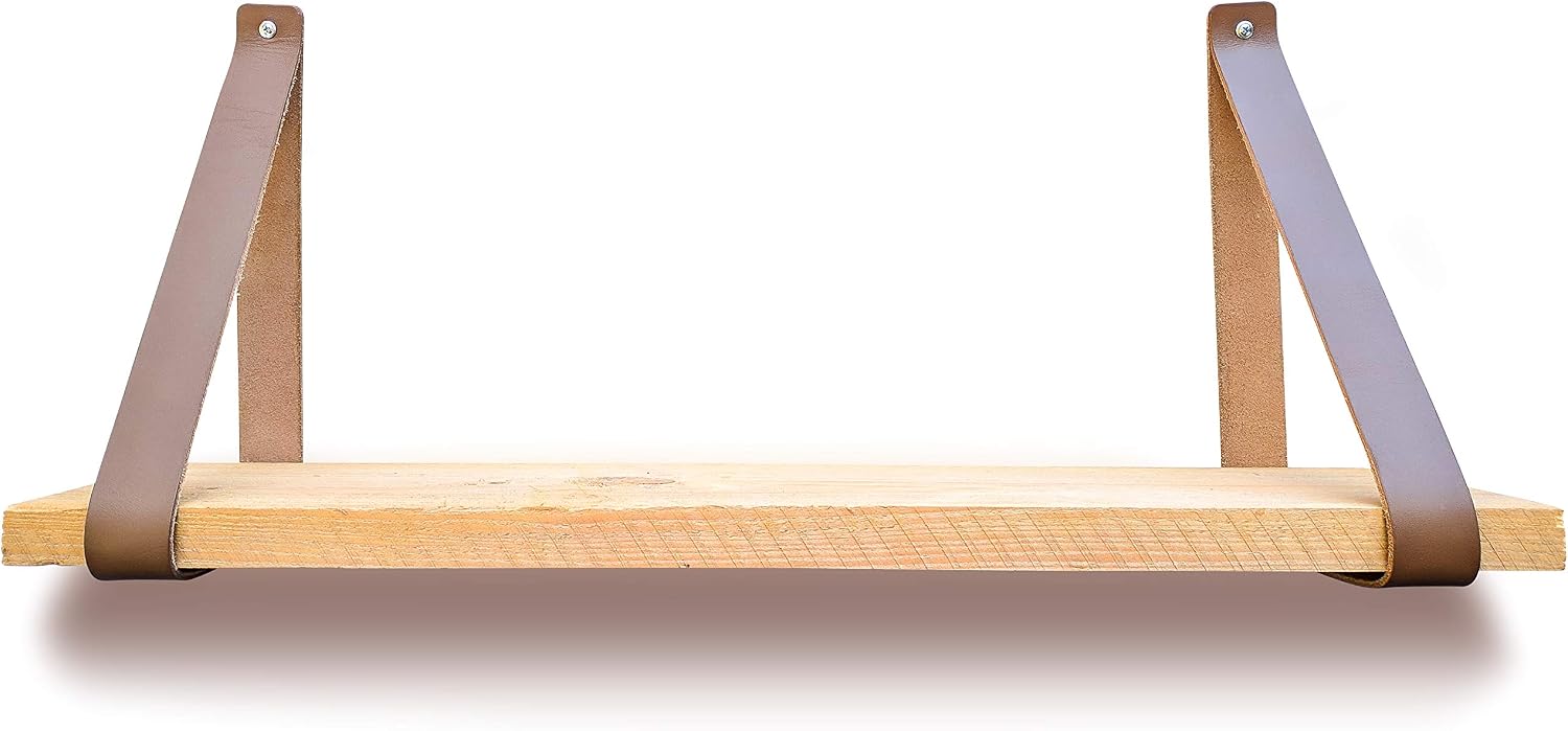 Brute Strength - Leather Shelf Brackets - Taupe - 2 Pieces Wall Brackets - Shelf Straps - Full Grain Leather - Image 5