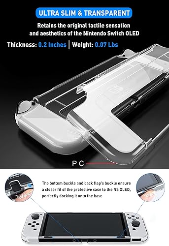 Miniatura 4 de Switch OLED - Funda protectora transparente acoplable a prueba de golpes para Nintendo Switch OLED modelo 2021 con protector de pantalla y tapas