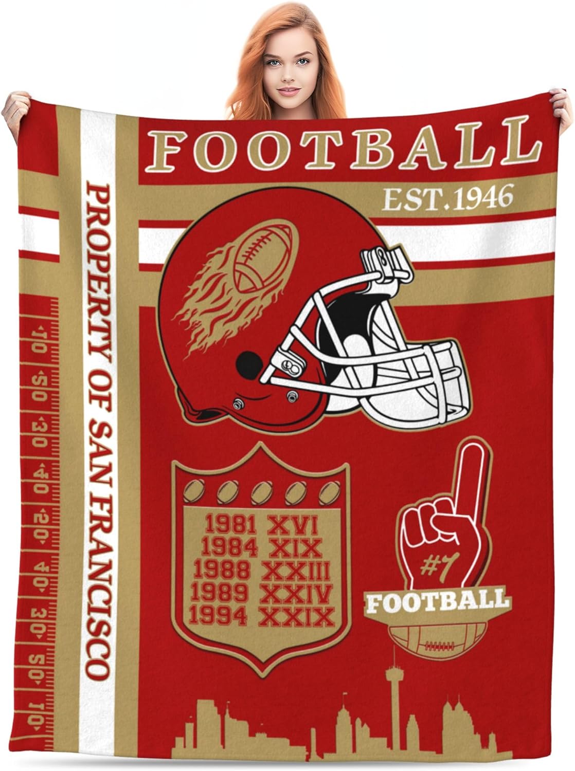 Personalized Football Throw Blanket 60"x50" Rugby Soft Lightweight Blanket Gifts for Football Fans SF1