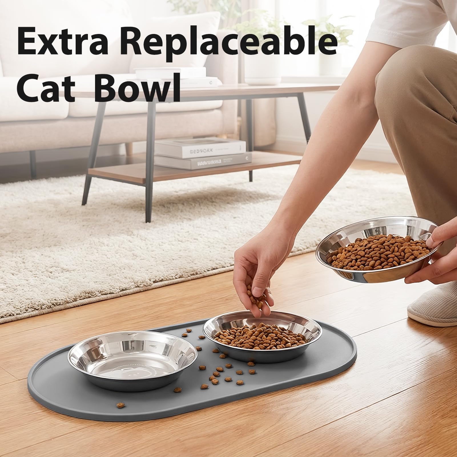 3-Pack Cat Bowls with Food Mat,6.3 Inches Stainless Steel Cat Food Bowl,Wide Tapered Design Whisker-Friendly Food and Water Bowl for Feeding Dogs and Cats,Dishwasher Safe,SUS 316 - image 2