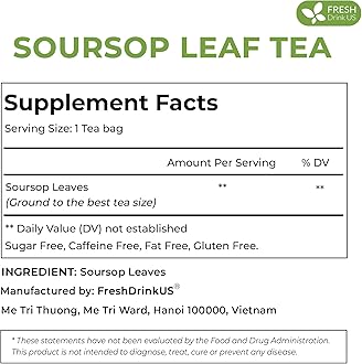 FreshDrinkUS, Premium 75 Soursop Graviola Leaf Tea Bags, 100% Natural and Pure from Soursop Leaves, Handmade, Made With Natural Materials-Corn Fiber Tea Bag, Sugar/ Caffeine/ Gluten Free, Hoja Guanabana Tea