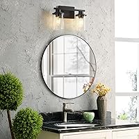 Vista 2 de Accesorios de iluminación de baño, Luz de tocador de baño mate negra de 2 luces, Luces de tocador con base de metal y pantalla de vidrio