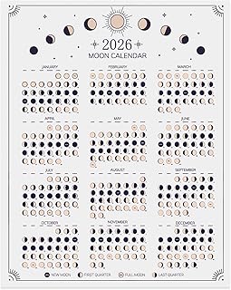 2026 Wall Calendar - Moon Phases Poster, 11 x 14 inches Hangable Full Moon Cycle Lunar Calendar, Moon Tracker Wall Art Poster, Astrology Calendar Decorations, Moon Lover Gifts (White)