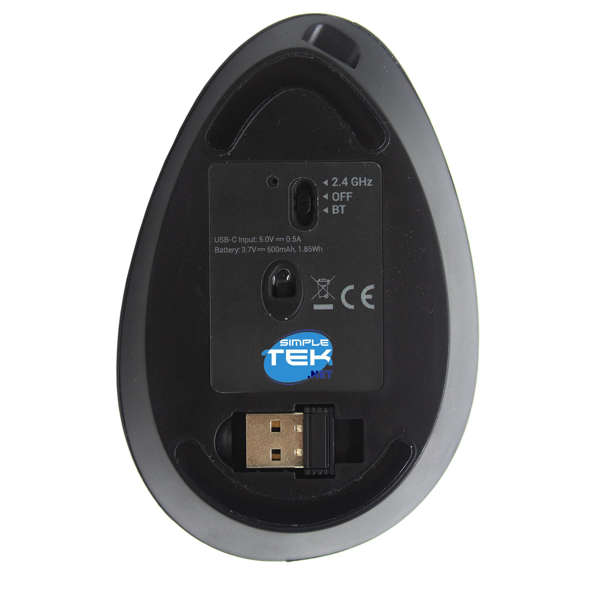 SIMPLETEK - Ergonomische kabellose vertikale Maus - Bluetooth und 2,4 GHz Wireless - RGB-Beleuchtung - Wiederaufladbar mit integriertem Akku - Schwarz