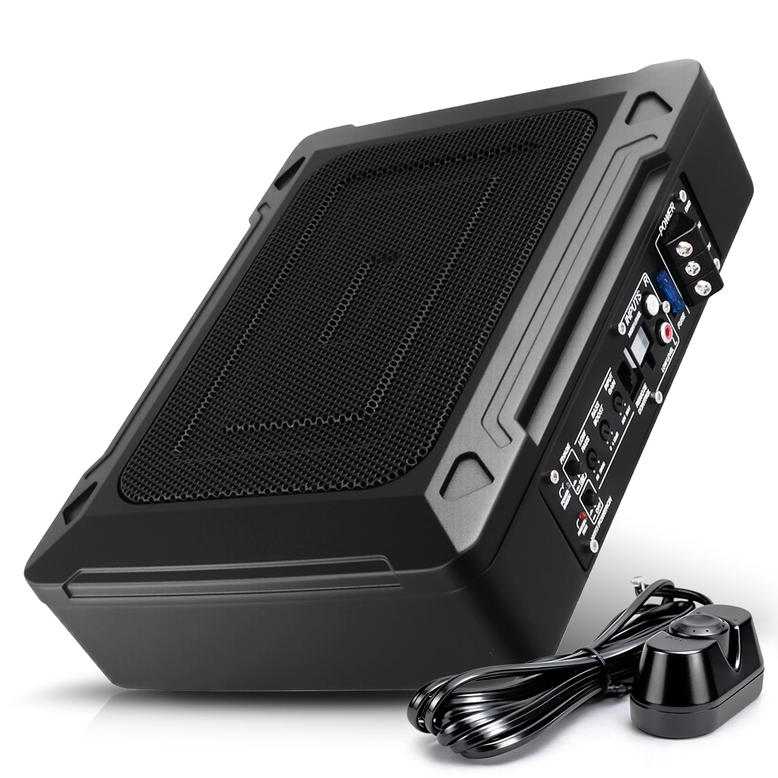 Hodozzy Subwoofer Activo Coche Ultradelgado, Subwoofer Autoamplificado Coche de 8 x 12 Pulgadas 1000W, 12V Subwoofer para Debajo del Asiento para Automóvil, Altavoz Compacto para Co-che Amplificador