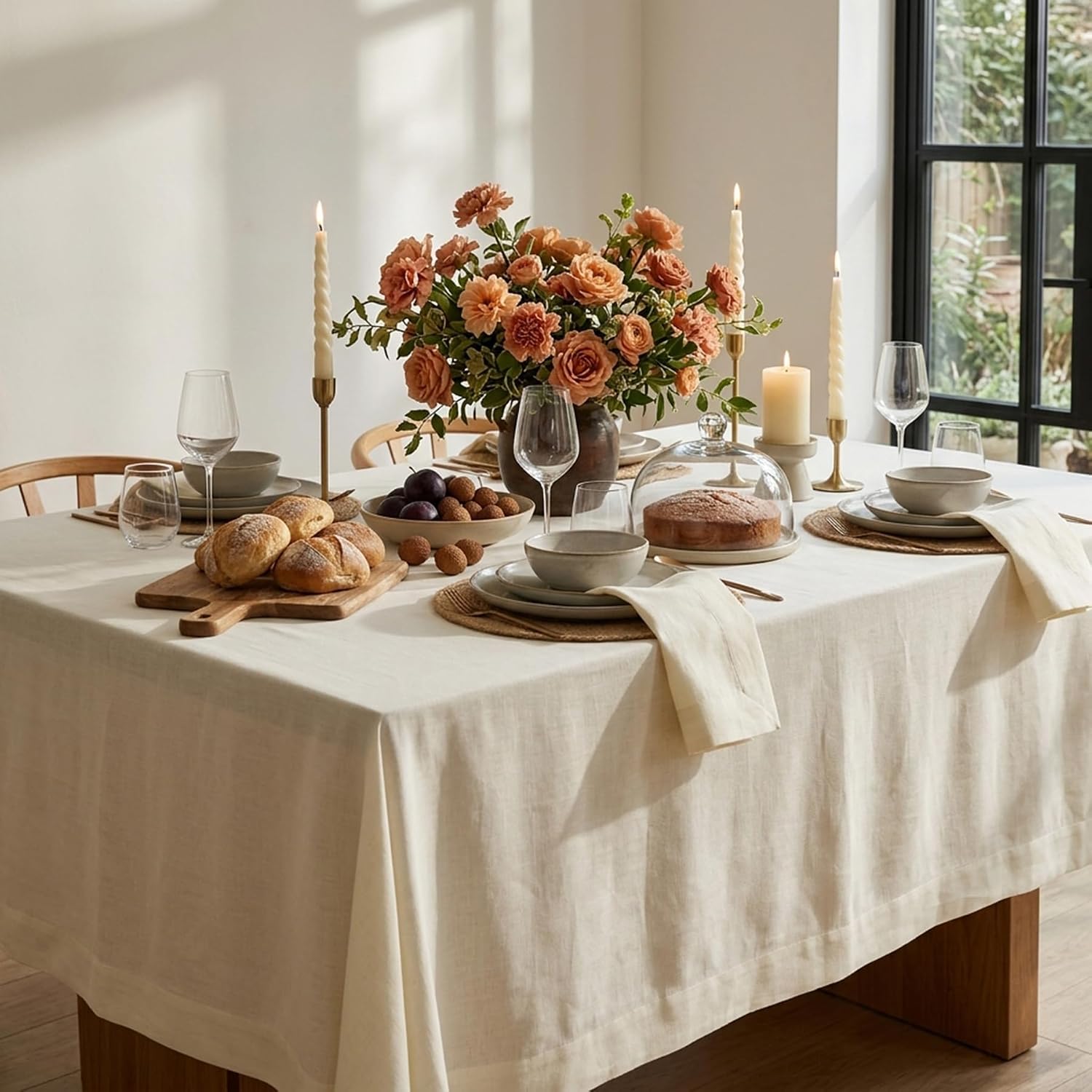 Solino Home Ivory Linen Tablecloth 54 x 72 Inch - 100% Pure Linen Table Cloth for Rectangle Tables - Fete, Machine Washable Tablecloth for Spring, Summer