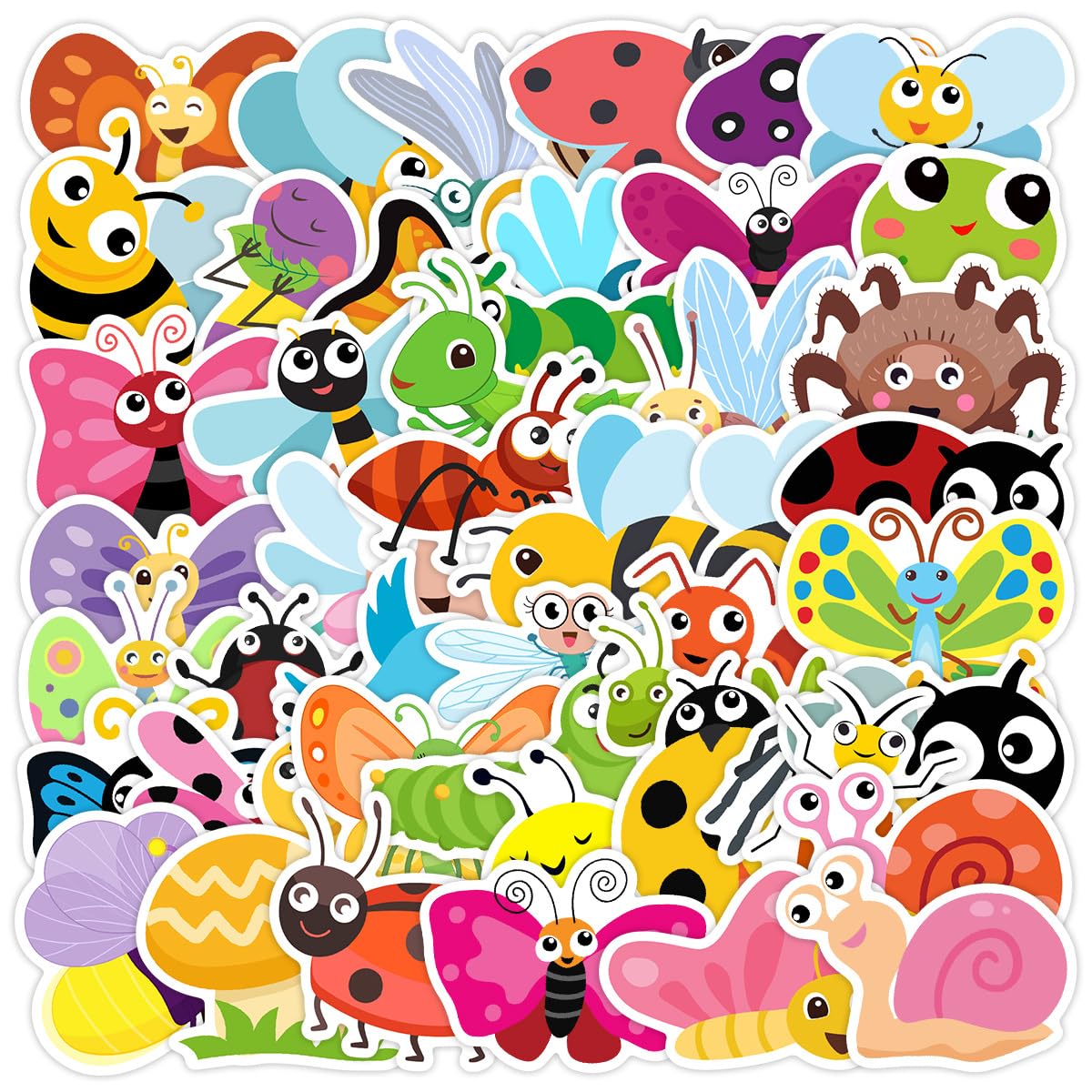50PCS Cartoon Insect Stickers for Water Bottle,Scrapbook,Laptop,Bike,Cup,Luggage,Guitar,Helmet,Caterpillar Bee Waterproof Vinyl Sticker,Adults Kids Decals,Butterfly Cute Aesthetic Graffiti Decal - Image 3