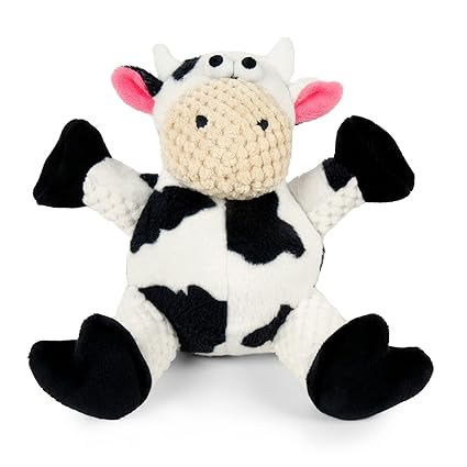 Worldwise 73529-98997-024 goDog Checkers Sitting Cow with Chew Guard Technology Durable Plush Dog Toy, Small