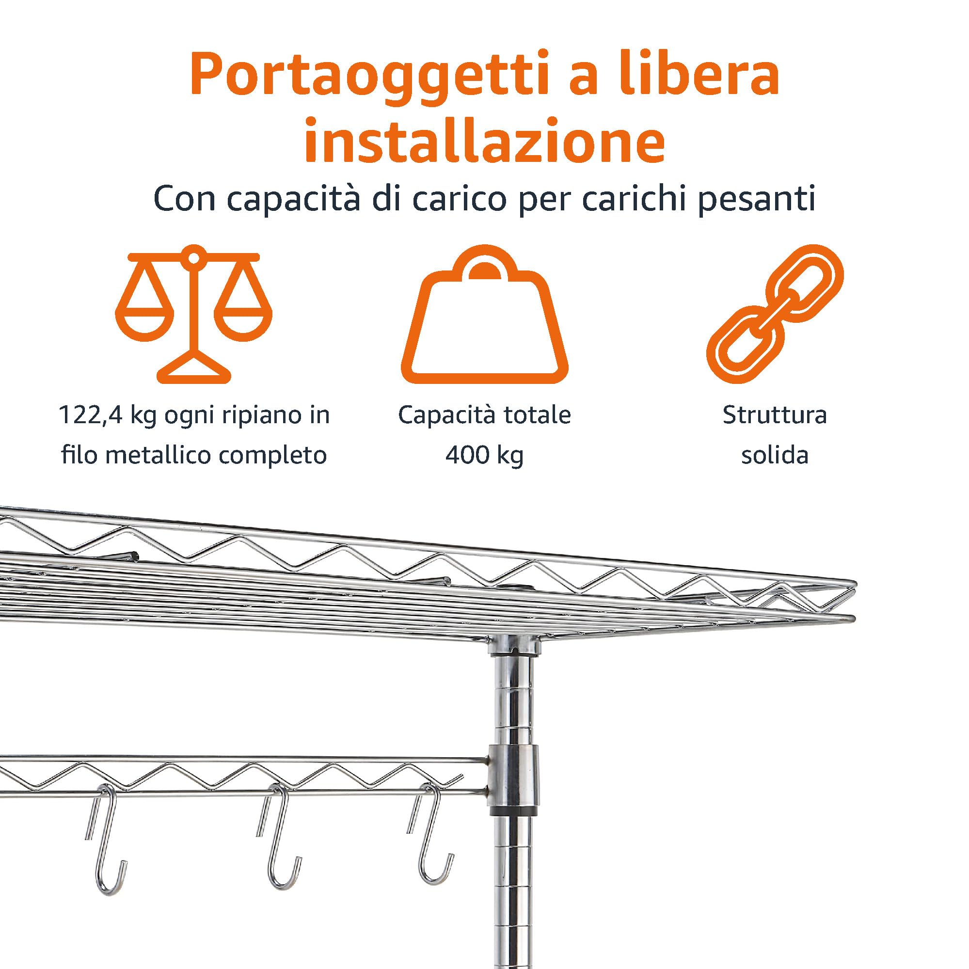 Amazon Basics Scaffale da cucina con tavola in legno, 3 ripiani, larghezza 61 cm, Cromato/Beige