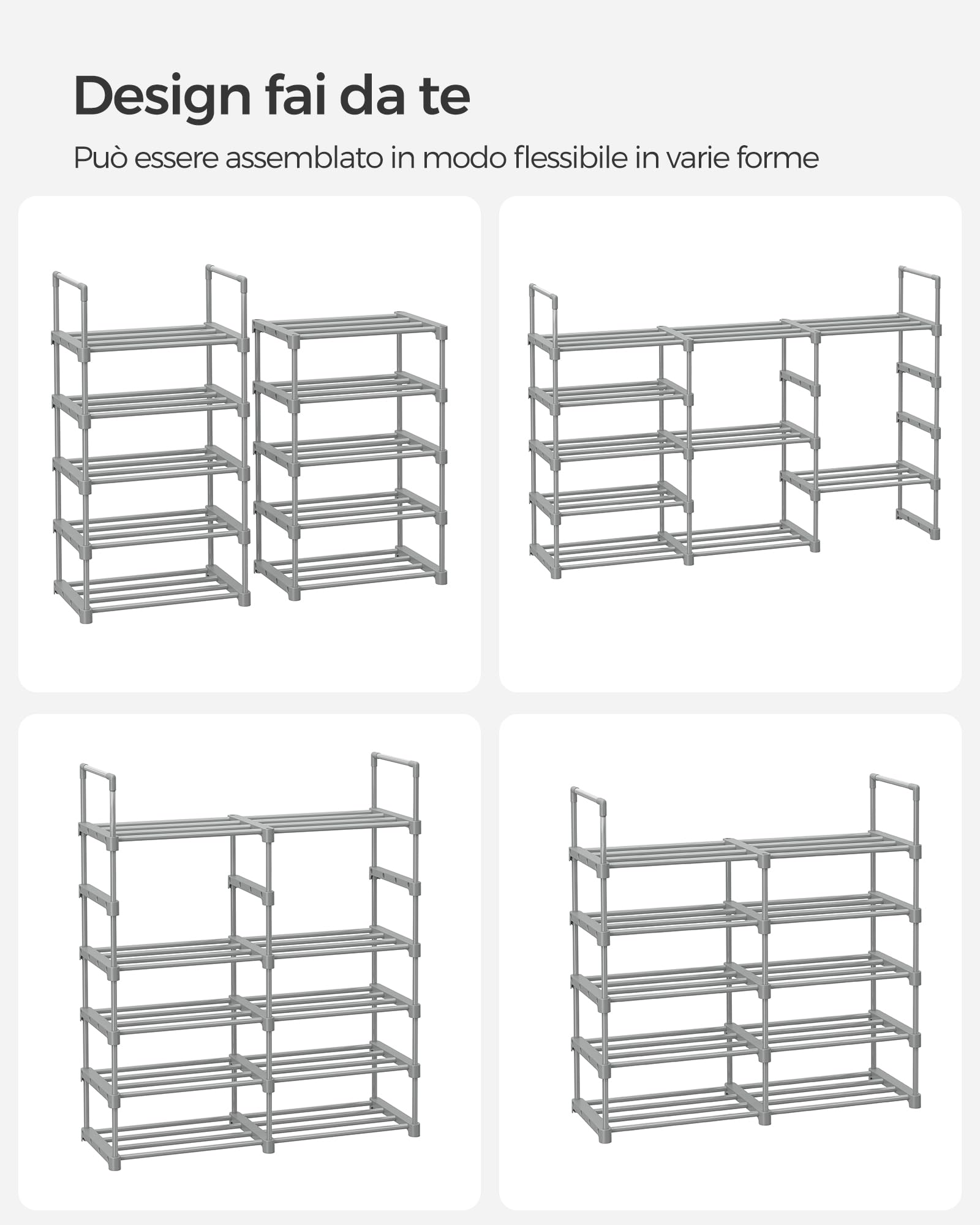 SONGMICS Scarpiera a 10 Ripiani Grande, Scaffale Portascarpe in Metallo, Fai da Te, Scaffale Salvaspazio e Versatile per Ingresso Soggiorno Camera da Letto Cucina, 45 x 30 x 174 cm, Grigio LSA025G02