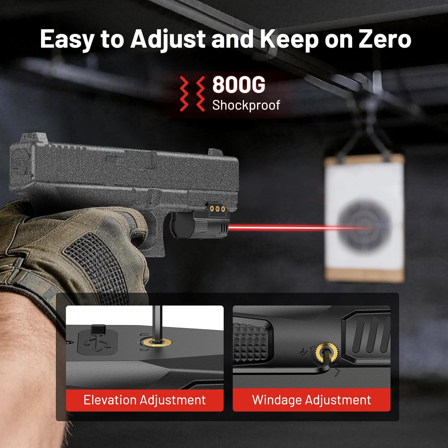 EZshoot Sub-Compact Pistol Laser Sight, Green/Red Laser Sight for Pistol Handgun, Rechargeable Low Profile Laser Beam for 21MM Picatinny Rail Mount, Strobe Mode Available, Ambidextrous Switch