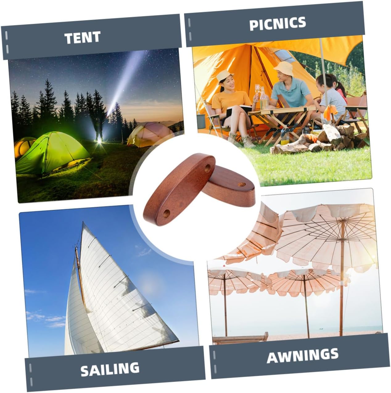 2Pcs Wooden Tent Rope Buckles Cord Adjusters for Camping Accessories Use Wind Rope Tensioners for Hiking Backpacking Sleeping Bags Outdoor Gear