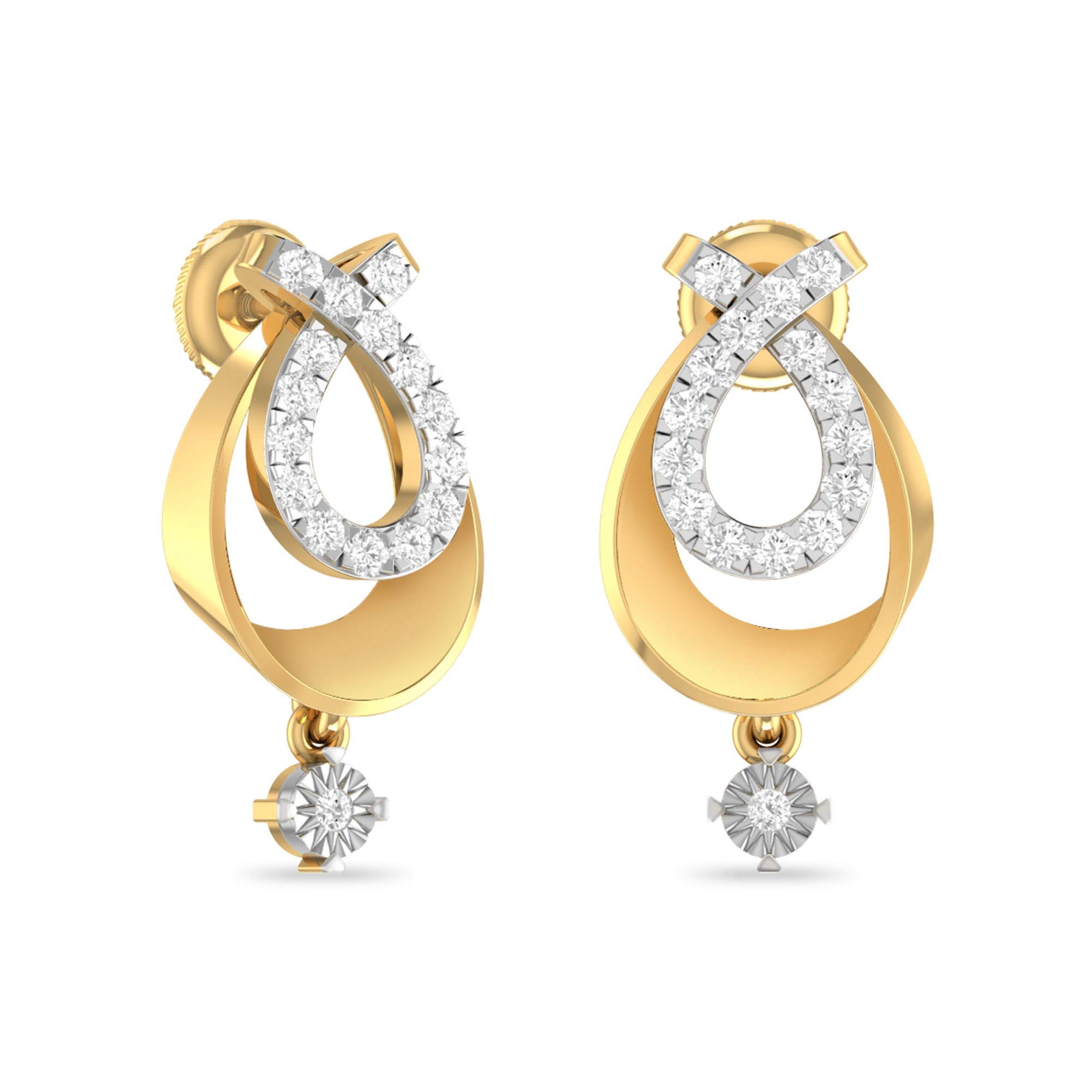 Yellow Gold and Diamond Stud Earrings for Women-image-37