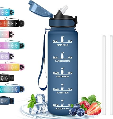 Miniatura 31 de Water Bottle - 1L - Leak-Proof Sports Bottle, Straw Bottle for Bodybuilding, Graduated Water Bottle with Time Marker, Motivational Water Bottle