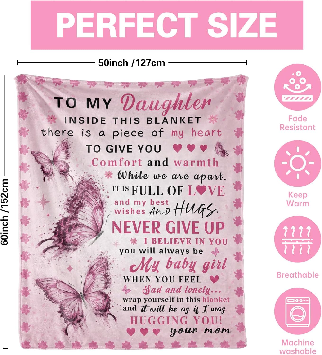 Daughter Gifts from Mom, Daughter Birthday Gifts, Birthday Gift for Daughters, Soft Daughters Blanket 60" x 50" - Image 7