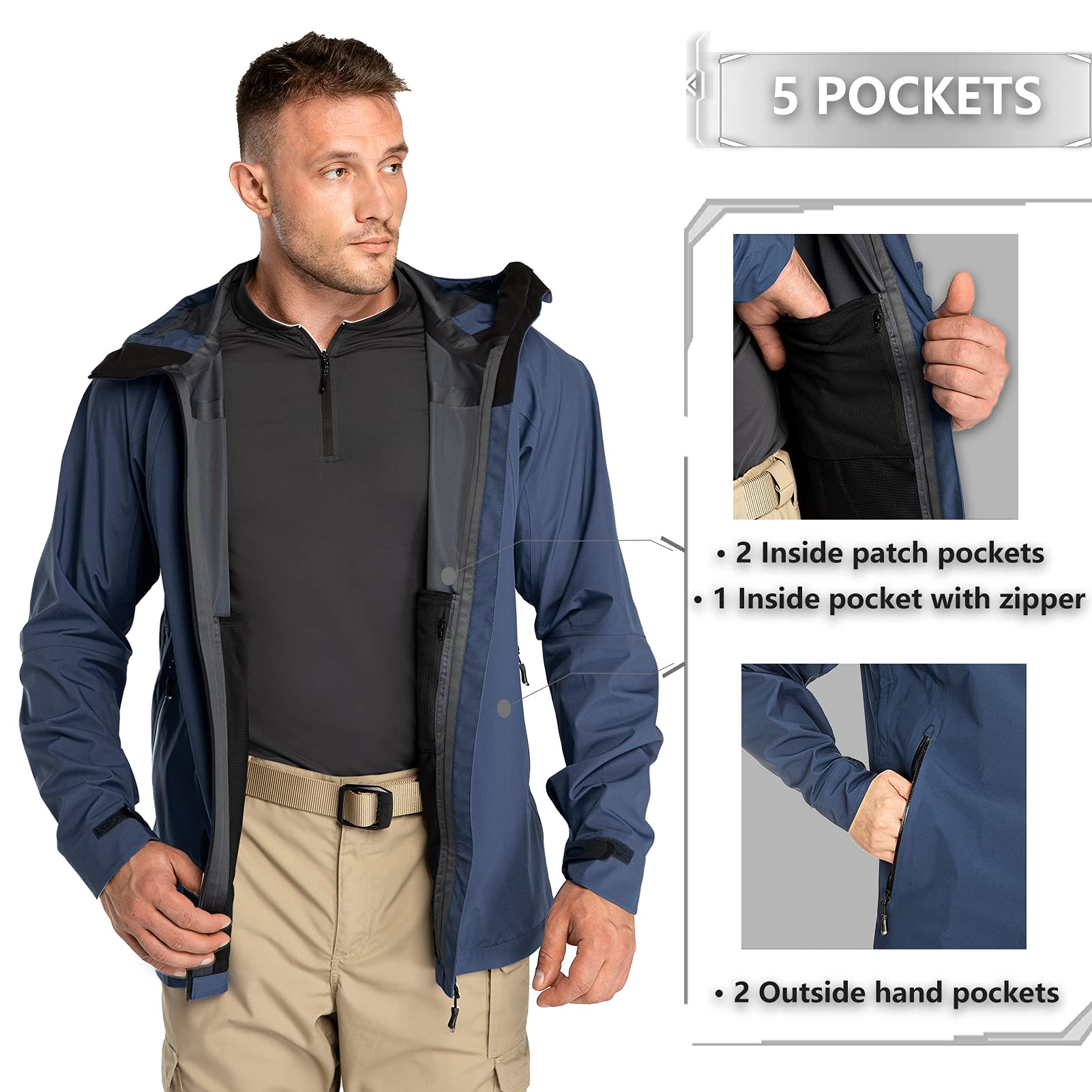 33,000ft Kurtka przeciwdeszczowa, męska, wodoszczelna, wiatroszczelna, oddychająca kurtka softshell z kapturem, na wędrówki, kemping