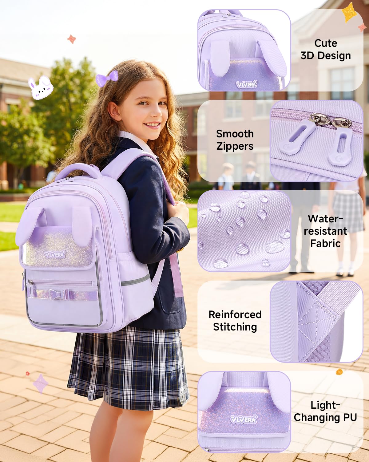 Amythe Schulranzen für Mädchen 1. - 3. Klasse - Leichter Schulrucksack mit reflektierenden Streifen, Wasserabweisend & Ergonomisch - Perfekt für Grundschüler 7-10 Jahre, Lila
