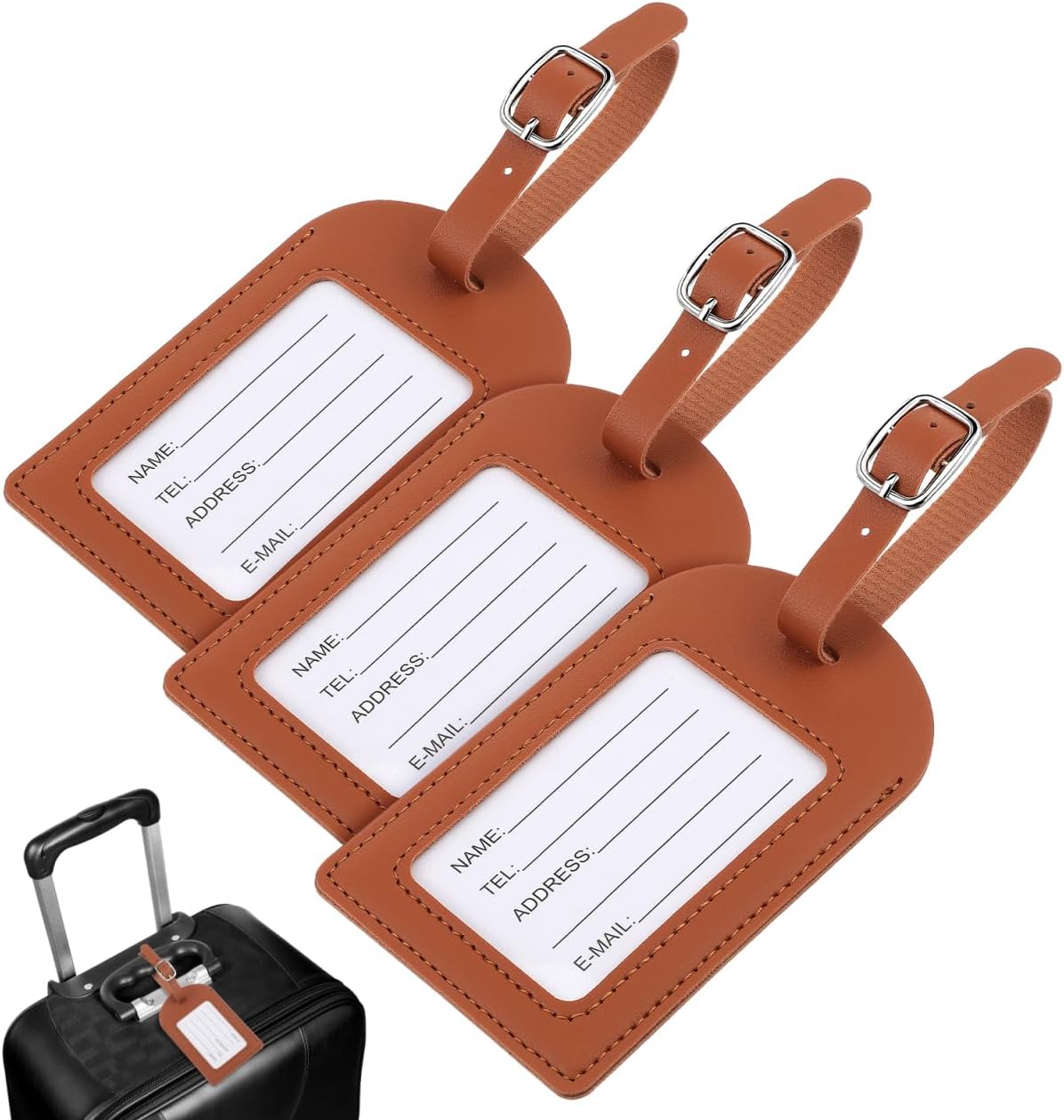 3Pcs PU Suitcase Tags Portable Luggage Id Labels for Travel