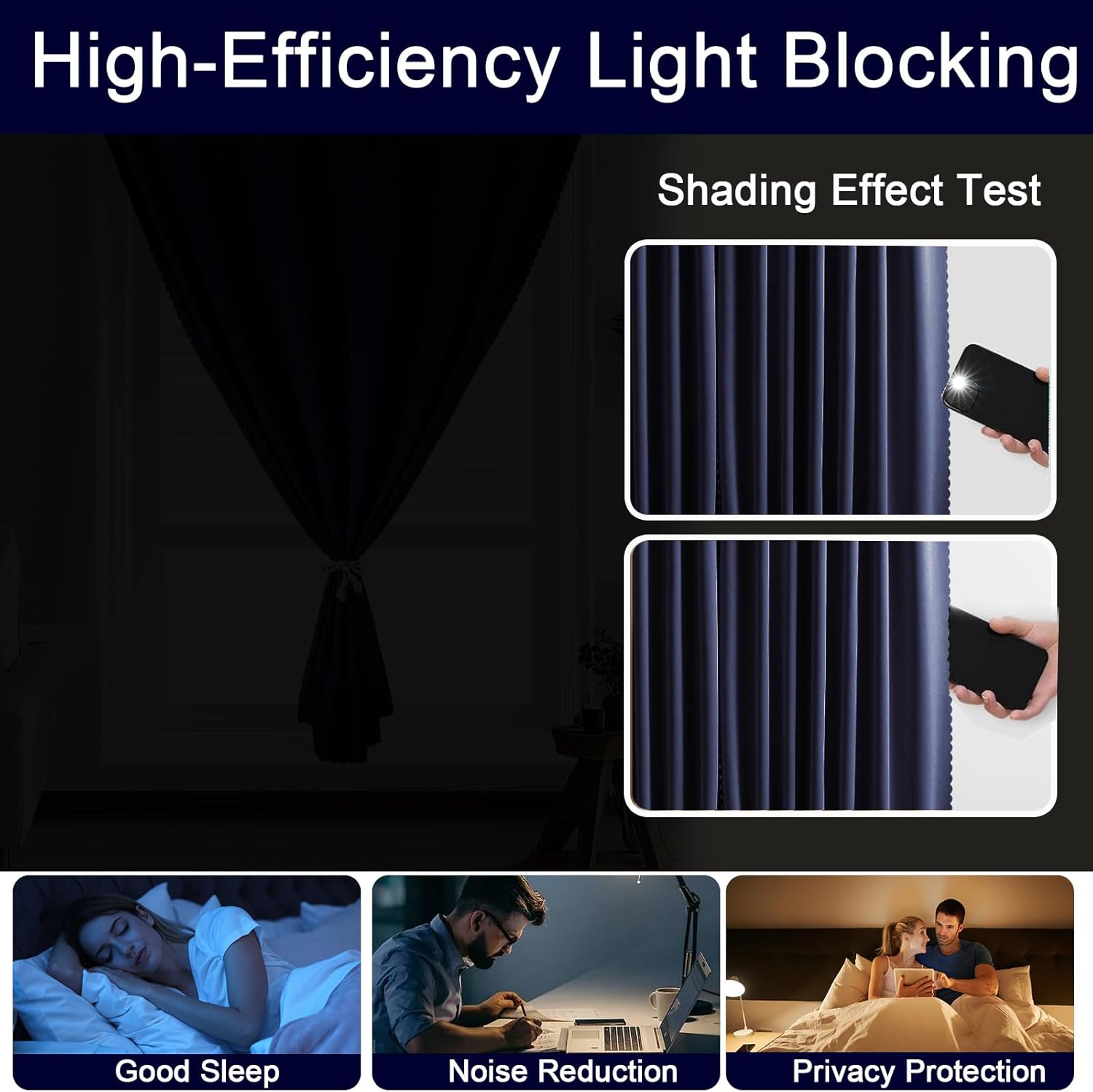 Self Adhesive Curtains - No Drilling, No Rod, Easy to Install Blackout Curtains for Window Blinds,Bedroom(Navy Blue 35 * 59in-1P) thumbnail