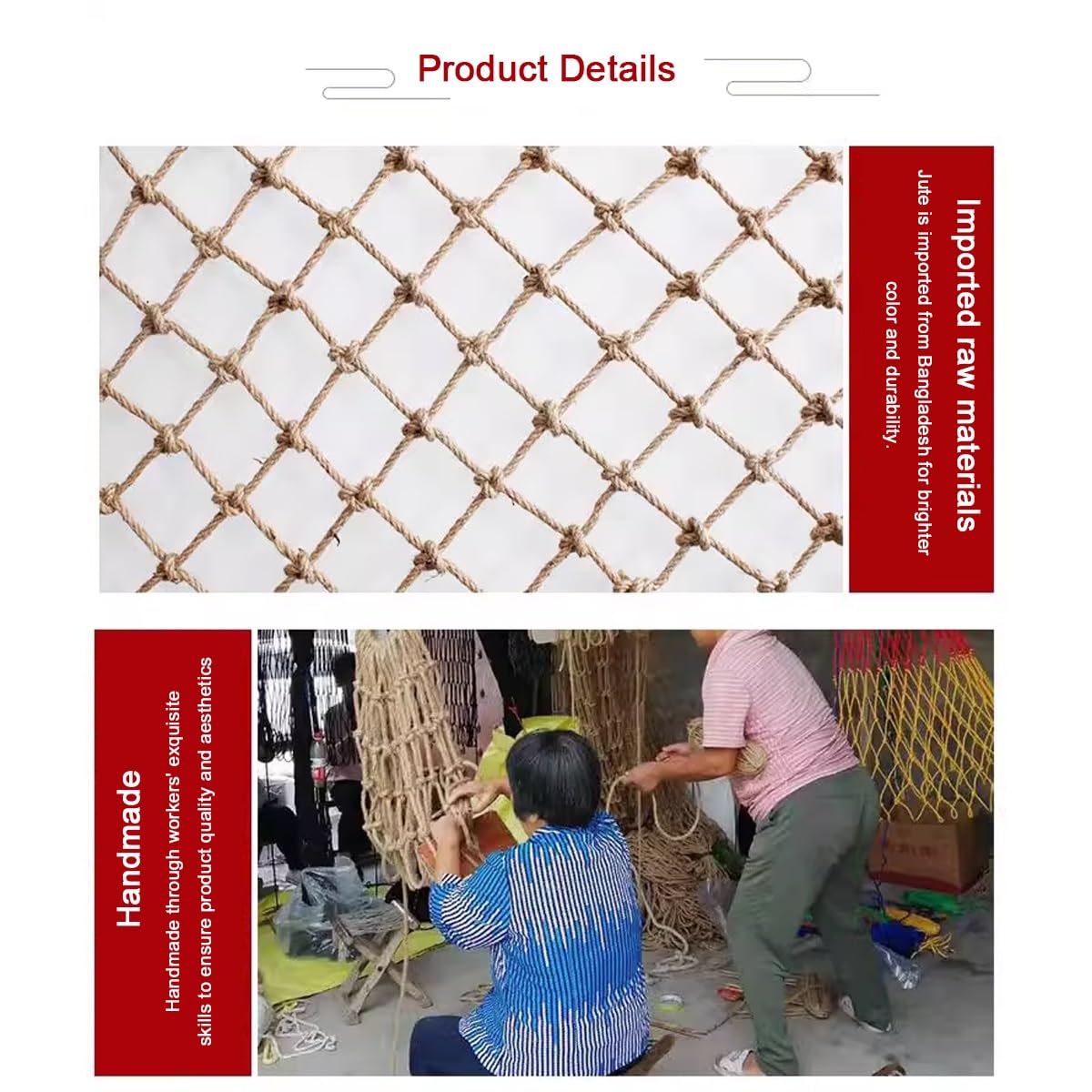 Paninluo Jute-Seilnetz, Robust & Natürlich – Für Balkon, Garten, Kindersicherung, Deko, Verschiedene Größen