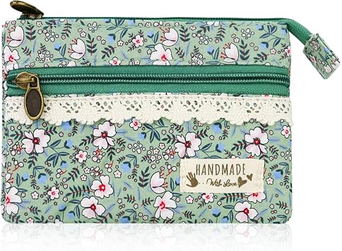 FuninCrea Small Coin Purses for Women and Girls with 2 Zipper Pockets, Floral Coin Pouch Small Womens Purse, Cotton Women Mini Wallets Portable Mini Purse for Card Change Key Style 6