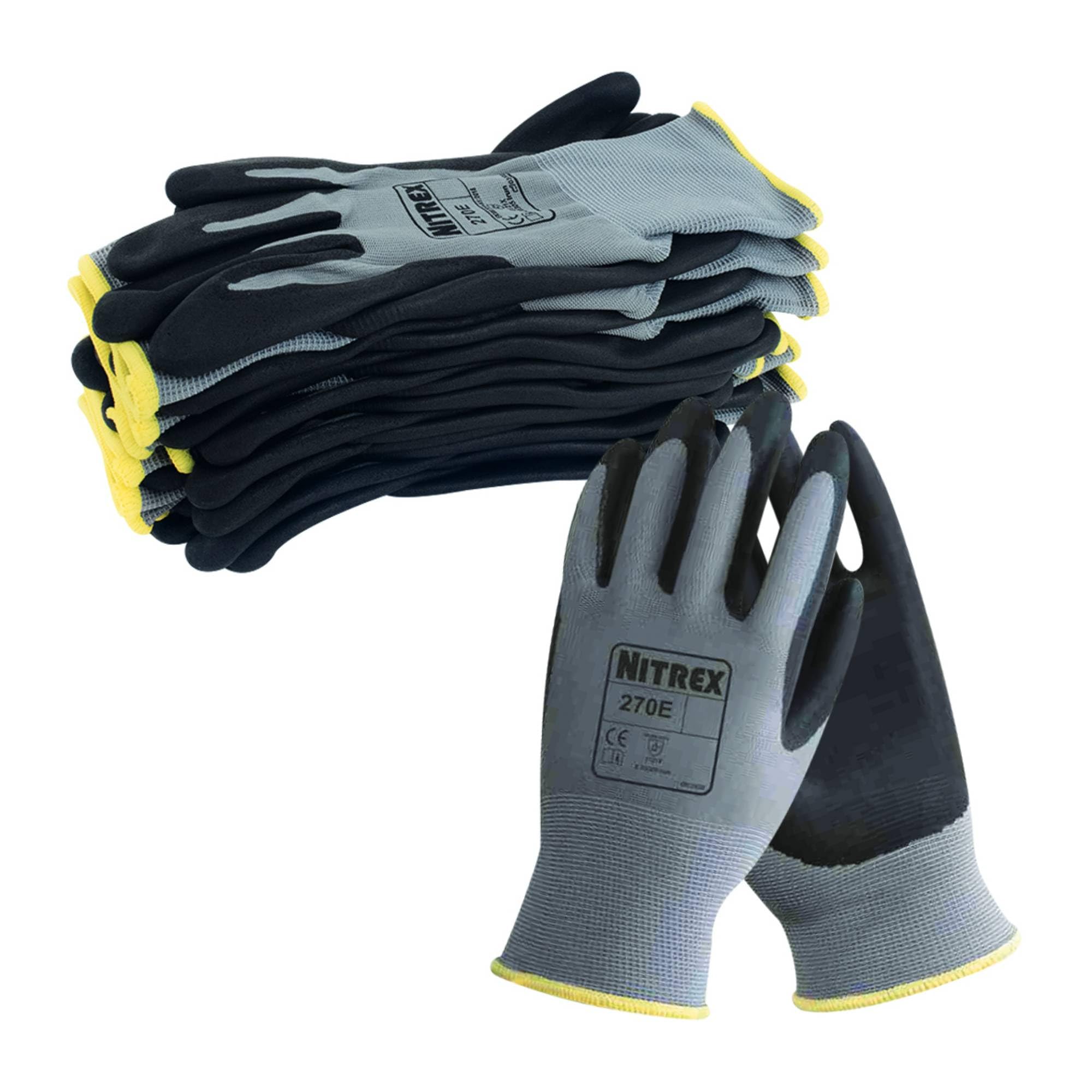 NITREX 270E Work Gloves - Pack of 10, Grey / Black, 8