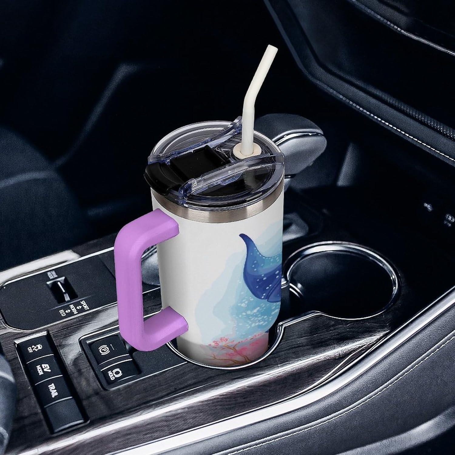 40 Oz Insulated Mug with Handle, Stainless Steel Sea Animals Stingrays Printed Travel Mug Portable Leak-proof Large Car Mug for Home, Office Or Car