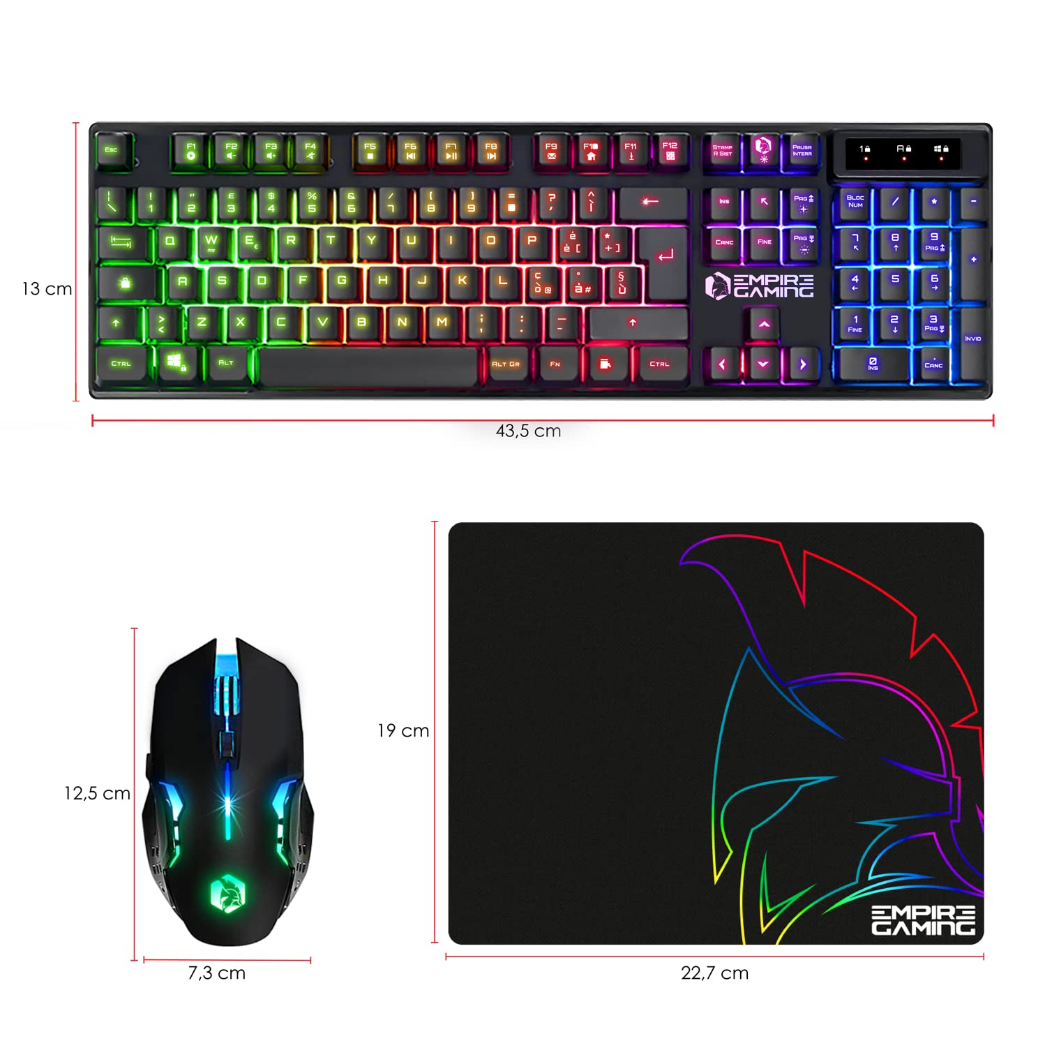 Empire Gaming - Armor RF800 Kit Wireless di Tastiera e Mouse da Gioco QWERTY(IT Layout) -Tastiera 2.4G RGB -Mouse Ergonomico 4800 DPI Con Tappetino per Mouse -PC PS4 PS5 Xbox One/Mac Series