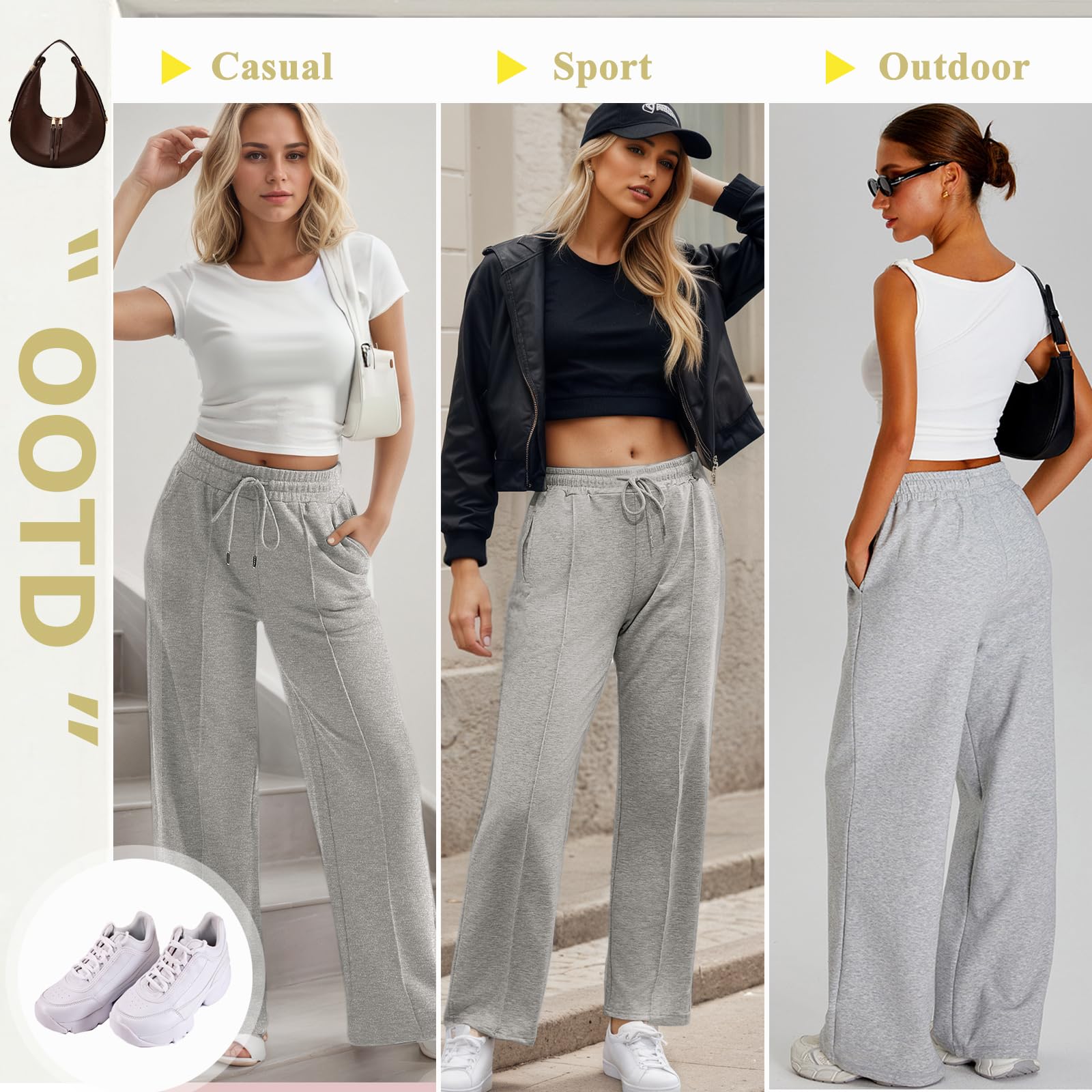 Pantaloni Sportivi Donna Larghi Pantaloni da Jogging Gamba Larga Pantalone della Tuta Vita Alta della con Tasche Pantaloni Jogger Fitness Sport Yoga