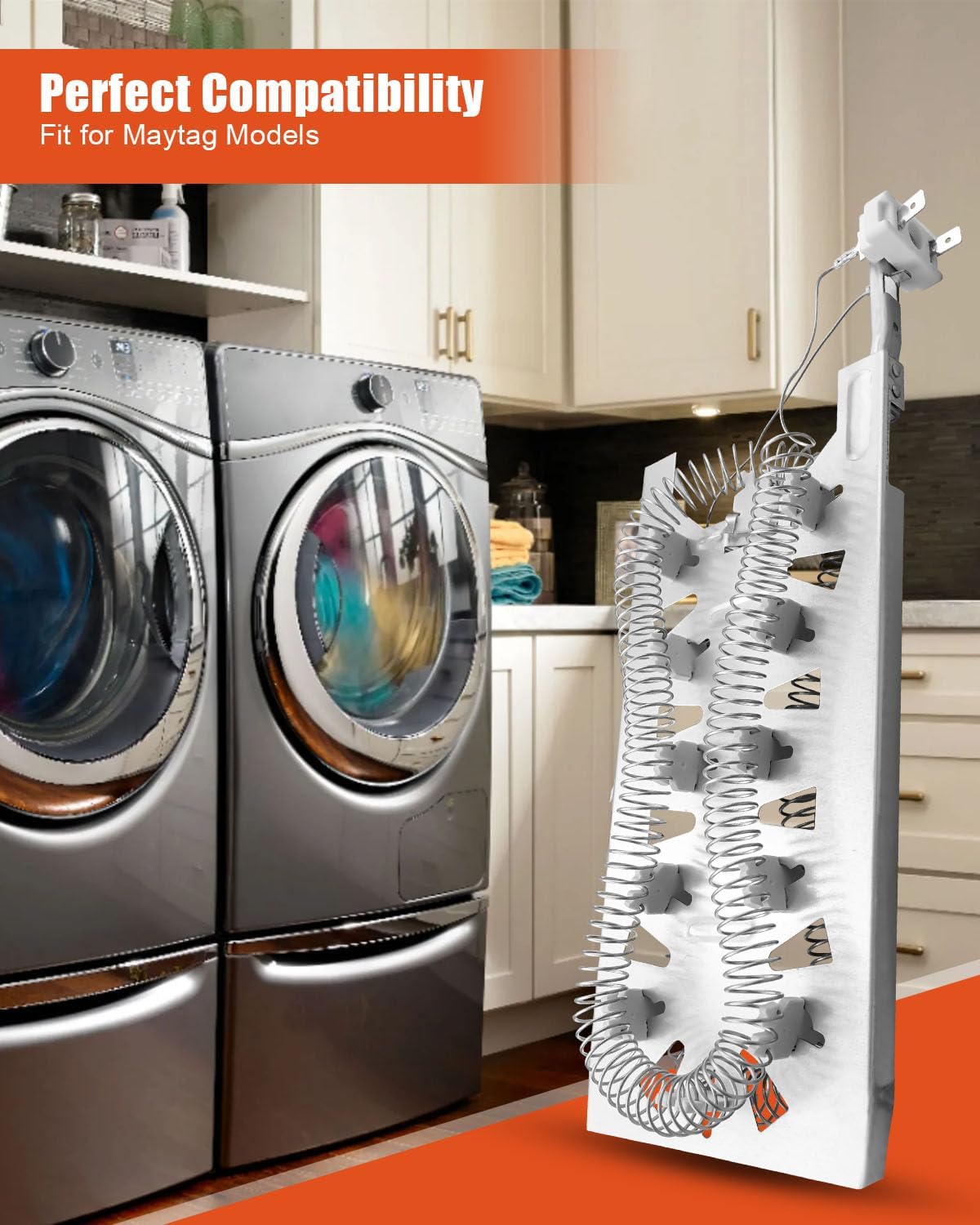 MED7230HW0 Dryer Heating Element Kit Fits for Maytag MED7230HW1 MED7230HW2 MED7230HW3 MED7230HC0 MED7230HC1 MED7230HC2 MED7230HC3 MED9600SQ0 MED9700SB0