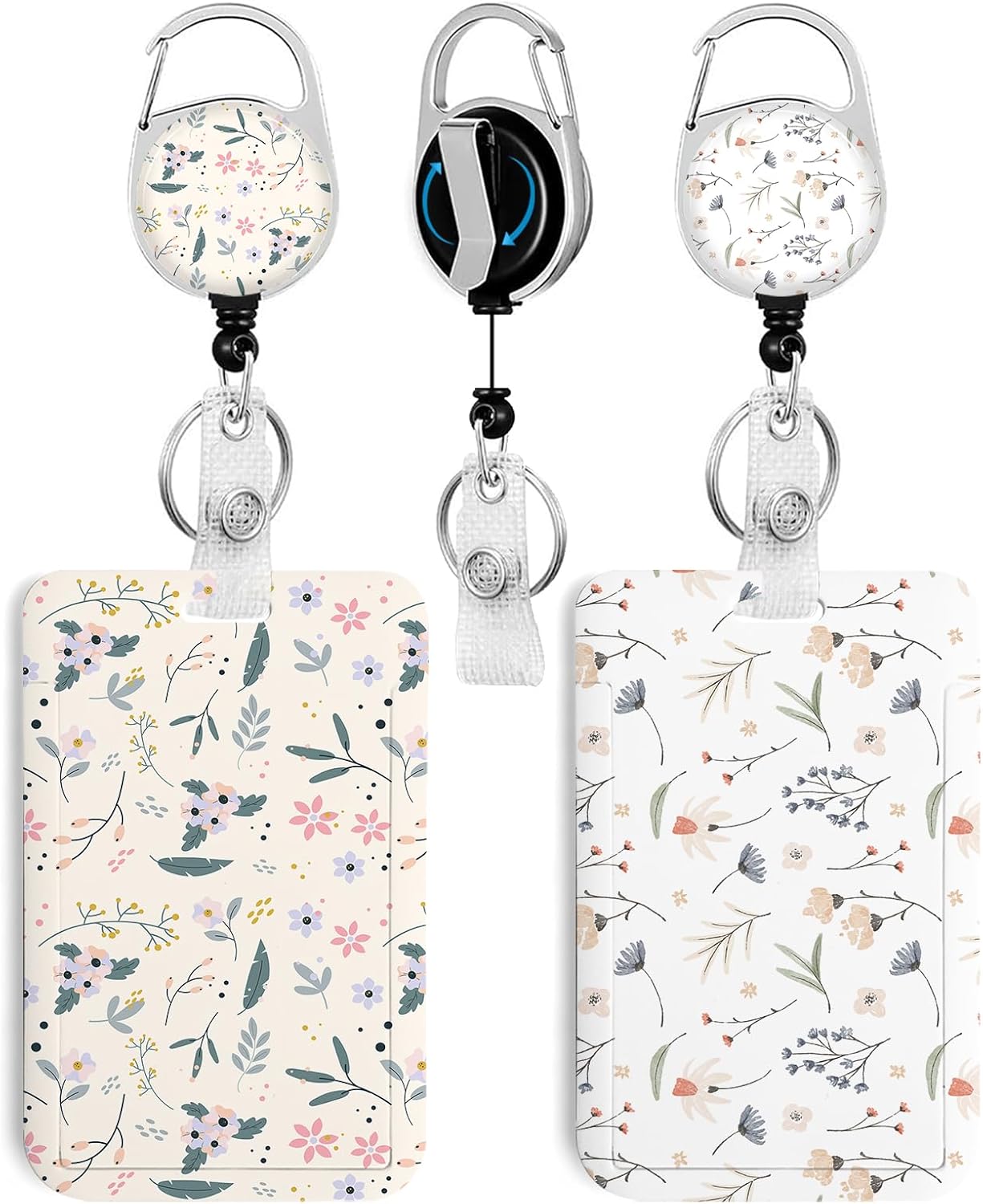 2 Pack Flower Flower 2 ID Badge Holder with Heavy Duty Retractable Reel Keychain for WomenStudents,Teachers, Nurses, Office Use 3