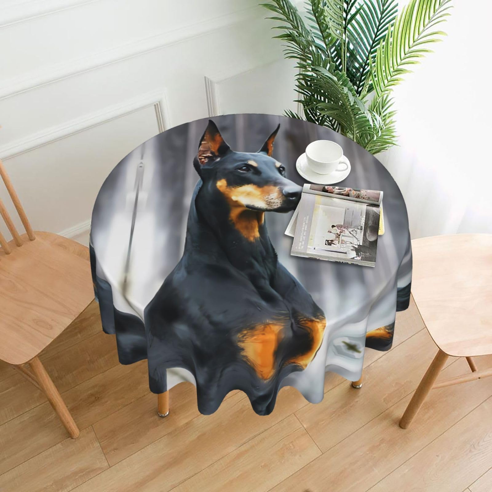 WHJSHOP doberman Prints Round Table Throw 60 Inch – Waterproof Table Cover for Dining, Coffee Tables, Parties & More - Soft, Wrinkle-Resistant Table Layer