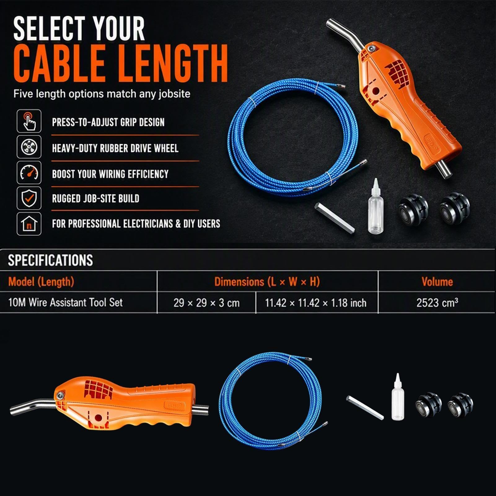 Extractor automático de cables, mango ergonómico, herramienta resistente