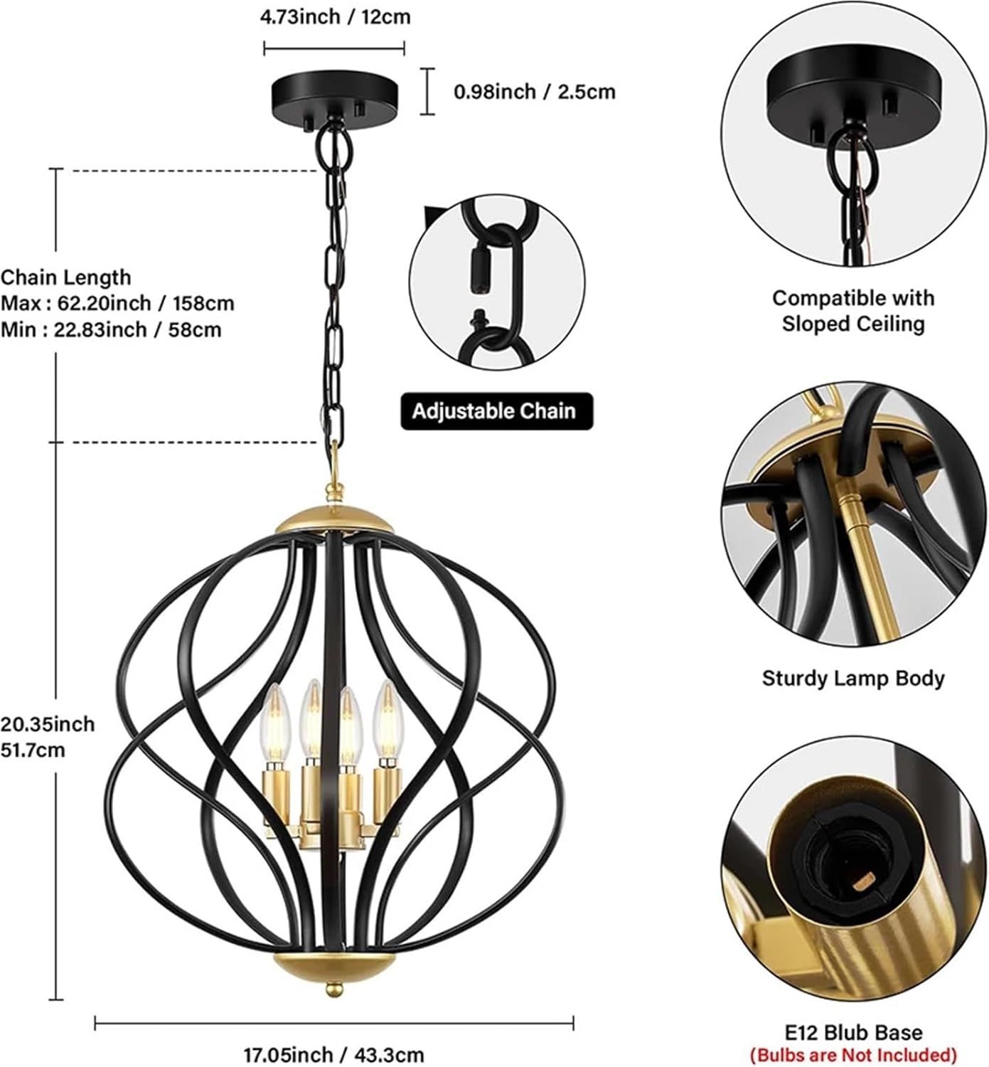 4 Candle Lights Farmhouse Chandelier Black Twisted Iron Industrial Light Fixture Modern Dining Room Kitchen Island Lighting,Indoor Illumination