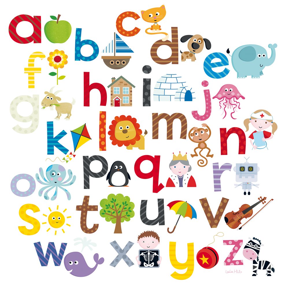 Happy Spaces (54 x 54 x 2 cm) Kids Wall Art Canvas Print Alphabet A to Z by Laila Hills