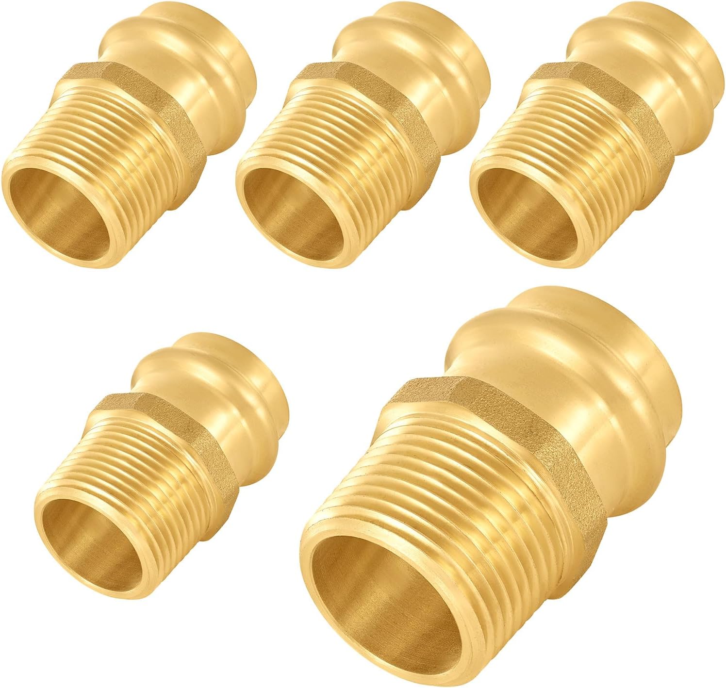 5-Pack Niikappu 1" Copper Press X 1" Male NPT Adapter, Brass Press Fitting Adapter Connector for Copper and Pex Tube