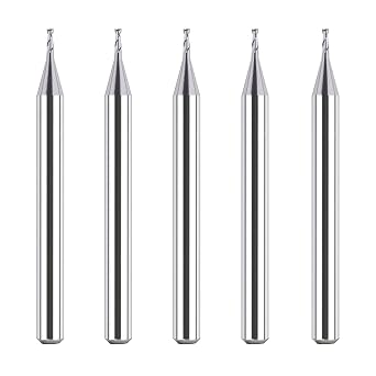 SpeTool 5Pcs/Set Flat Nose Double Flute Carbide End Mill 1/32" Cutting Dia Router Bits Cutter CNC Machine Tools for Carbon Steel Soft Alloy Steel Die Steel Tool Steel Cast Iron Wood