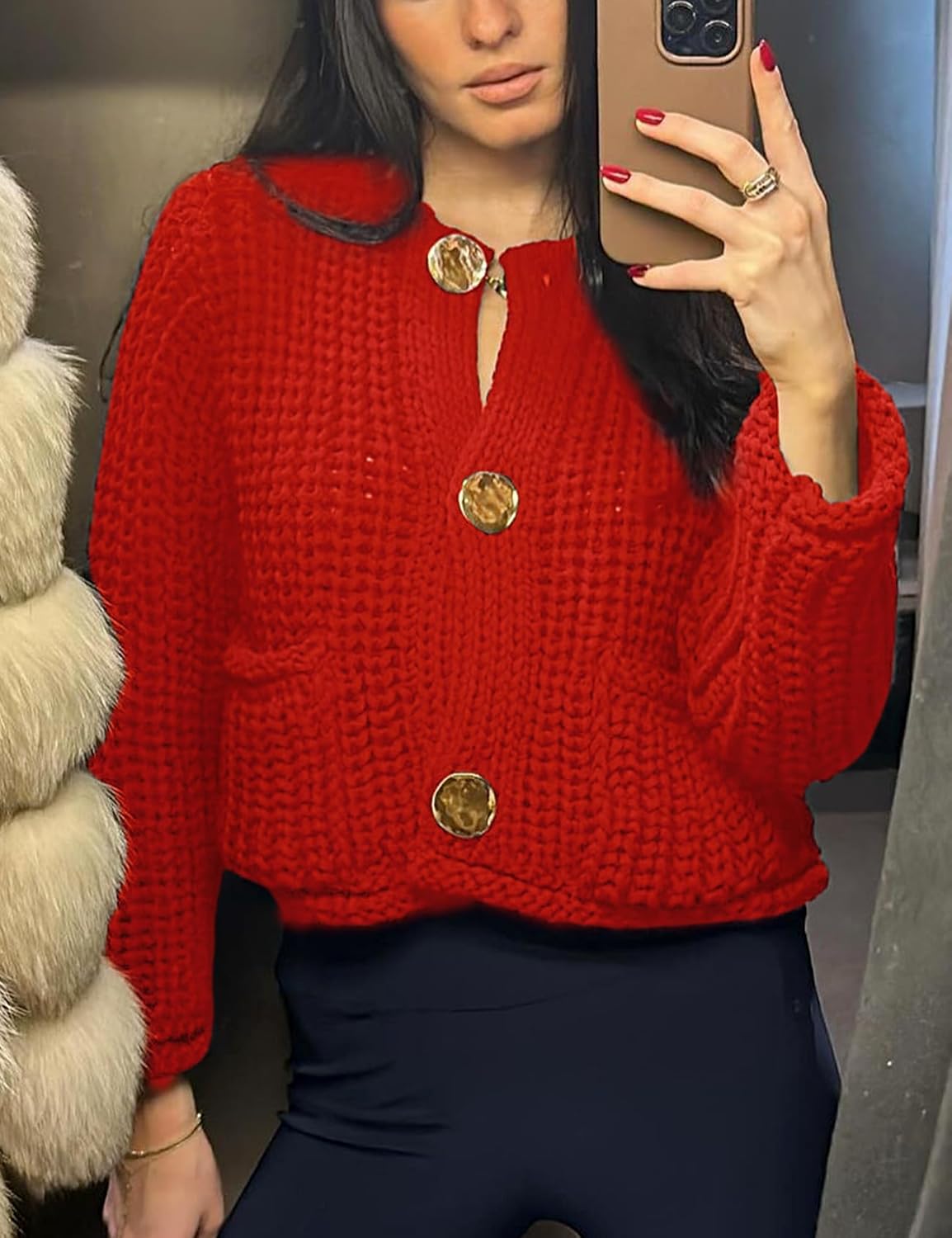 Arssm Womens Cropped Cardigan Sweaters Chunky Open Front Button Down Knit Sweater Long Sleeve Loose Cardigan Outerwear - Image 4