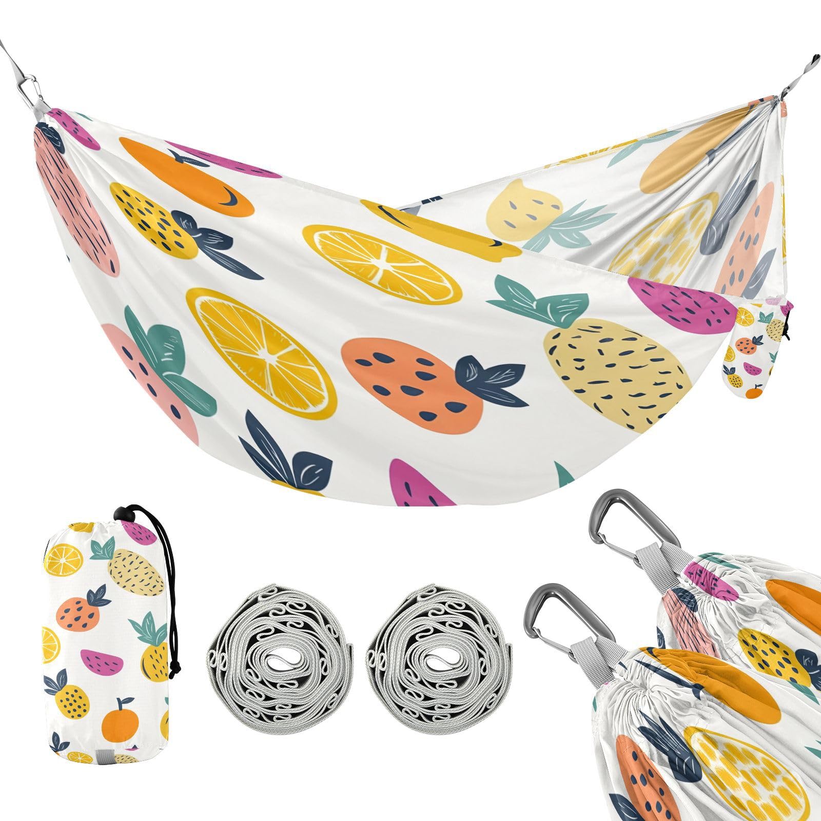 ATTX Cartoon Fruits Pattern Camping Hammock - Lightweight & Portable Hammocks, Heavy Duty 330lbs Capacity for Indoor, Hiking, Backpacking, Travel, Backyard, Beach#565